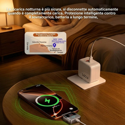 Voltia — Adattatore Ricarica 140W con Display e Spegnimento Automatico