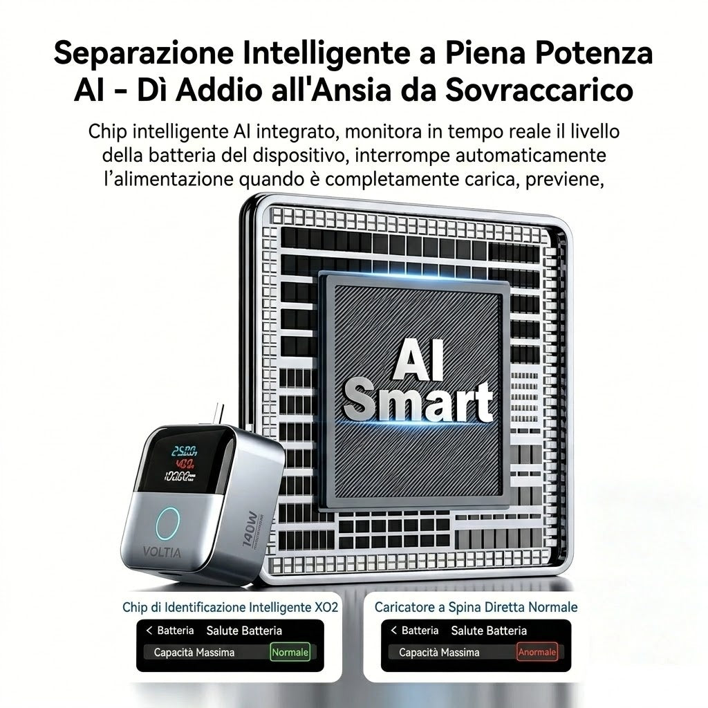 Voltia — Adattatore Ricarica 140W con Display e Spegnimento Automatico